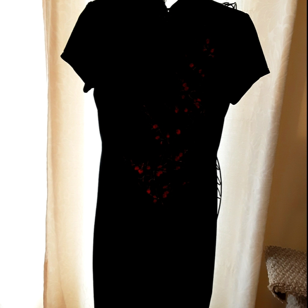 Black and red velvet dress